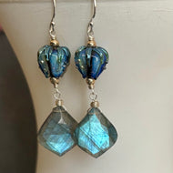 Labradorite and Lampwork Glass Earrings, OOAK