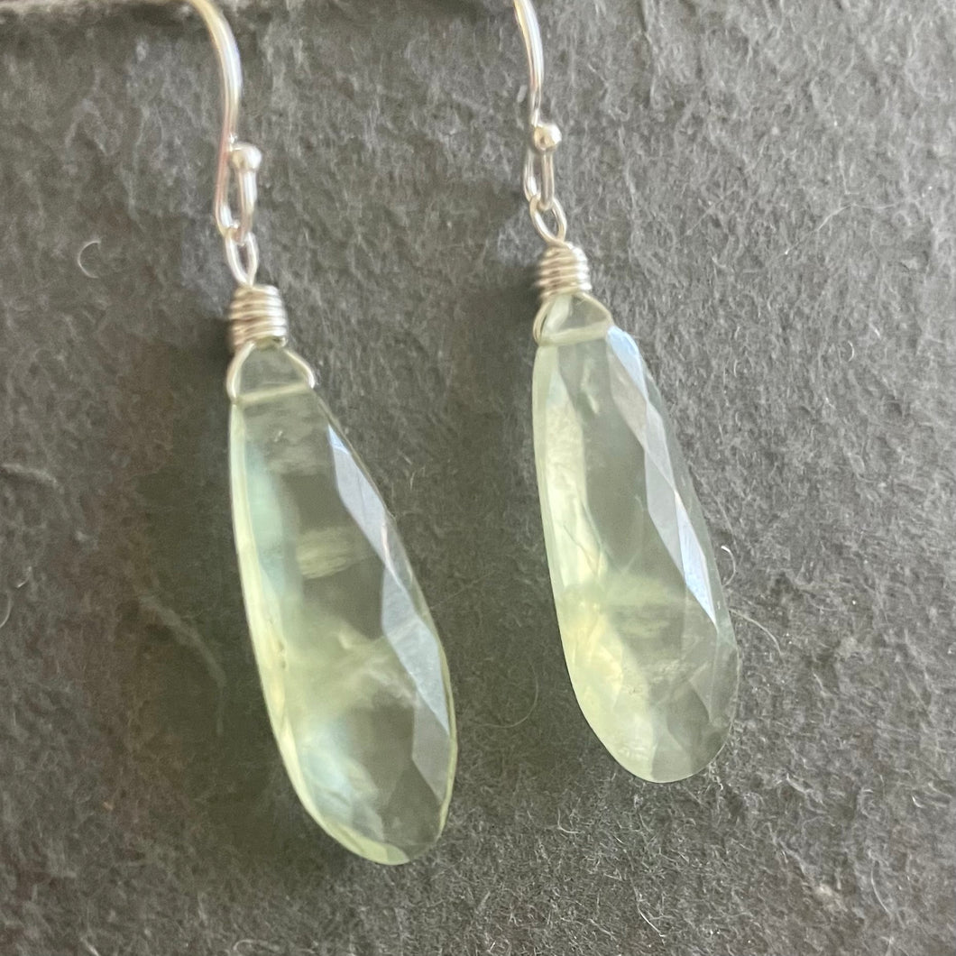 Prehnite Elongated Pear Earrings