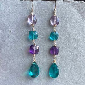 Sparkling Jewel Tones Cushion Cut Earrings