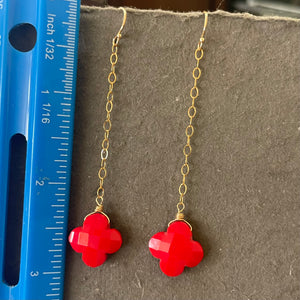 Red Clover Dangle Earrings,  OOAK, earwire options