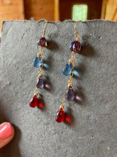 Load image into Gallery viewer, Flora European Lampwork And Quartz Dangle Earrings, Blue, Purple And Red, earwire options