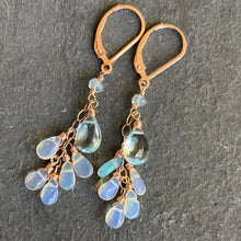 Load image into Gallery viewer, Natural Blue Topaz and Welo Opal Earrings, 14k rose gold filled leverback