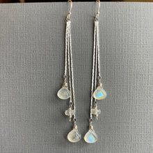 Load image into Gallery viewer, Moonstone Tassel Trio Earrings