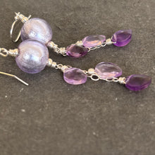 Load image into Gallery viewer, Lavender Murano Glass and Amethyst Dangle Earrings