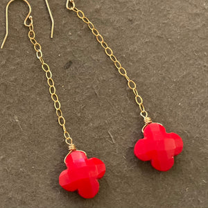 Red Clover Dangle Earrings,  OOAK, earwire options