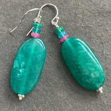 Load image into Gallery viewer, Smooth Amazonite and Opal Earrings, OOAK