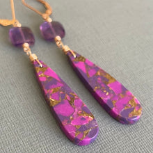 Load image into Gallery viewer, Purple Turquoise and Cushion Cut Quartz earrings, OOAK
