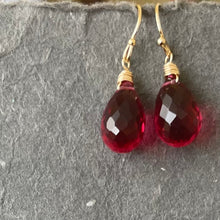 Load image into Gallery viewer, Ruby Red-Pink 13mm Teardrop Dangle Earrings