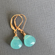 Load image into Gallery viewer, Aqua Chalcedony Leverback Earrings, metal options