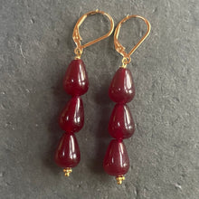 Load image into Gallery viewer, Garnet Red Jade Straight Dangle Trio Earrings