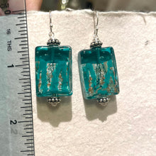 Load image into Gallery viewer, Teal and Silver Murano Glass Earrings