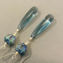Load image into Gallery viewer, London Blue Quartz and Lampwork Glass Earrings, OOAK
