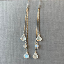 Load image into Gallery viewer, Moonstone Tassel Trio Earrings