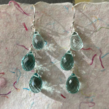 Load image into Gallery viewer, Seafoam TRIO Teardrop Quartz Dangles, Earwire and metal choices