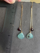 Load image into Gallery viewer, Aquaprase and Rhodolite Garnet Tassel Earrings OOAK