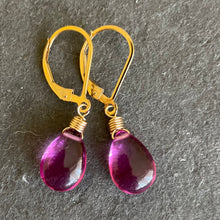 Load image into Gallery viewer, Magenta Quartz Leverback Dangle Earrings