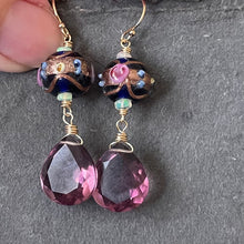 Load image into Gallery viewer, Vintage Wedding Cake Cobalt and Plum Earrings, metal options
