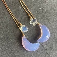 Load image into Gallery viewer, Moon and Star Tassel Earrings, Lavender and Opalite Quartz