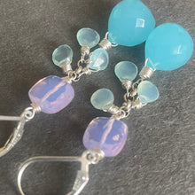 Load image into Gallery viewer, Aqua and Lavender Quartz Onion Cut Cascade Earrings