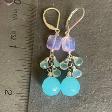 Load image into Gallery viewer, Aqua and Lavender Quartz Onion Cut Cascade Earrings