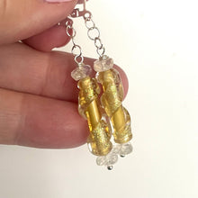 Load image into Gallery viewer, Dichroic Lemon Murano Glass Dangle Earrings, Opal and Quartz, Metal options