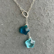 Double Blue Star Quartz Y Lariat Necklace