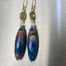 Load image into Gallery viewer, Marquise Ammolite and Peridot Earrings OOAK