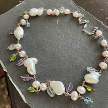 Load image into Gallery viewer, Vintage Estate Baroque Pearl Necklace, Amethyst, Peridot Carved Leaves