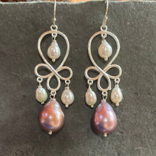 Load image into Gallery viewer, Baroque Pearl Vine Chandelier Earrings, Mauve, OOAK