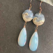 Load image into Gallery viewer, Lampwork Glass Surf Earrings, Elongated Opalite, Metal Options