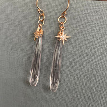 Load image into Gallery viewer, Morganite Pink Quartz and CZ Star Dangle Earrings, Rose Gold, OOAK
