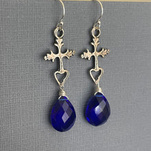 Load image into Gallery viewer, Milagro Cross Cobalt Blue Quartz Earrings