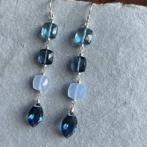 Sparkling Smokey Blue Tones Cushion Cut Earrings