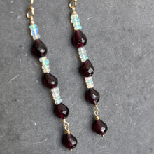 Load image into Gallery viewer, Rhodolite Garnet and Opal Earrings, Gold, OOAK