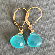 Turquoise Chalcedony Leverback Earrings, metal options