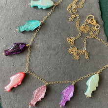 Load image into Gallery viewer, Reversible Czech Glass Fish Necklace, 31”