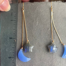 Load image into Gallery viewer, Moon and Star Tassel Earrings, Chalcedony and Labradorite