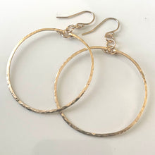Load image into Gallery viewer, 1.5” Hammered Hoop Earrings style - AMY Dangle, in 14K Gold Filled, sterling Silver OR 14k Rose Gold Filled, Size: 1.5” diameter