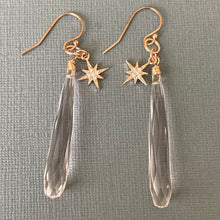 Load image into Gallery viewer, Morganite Pink Quartz and CZ Star Dangle Earrings, Rose Gold, OOAK