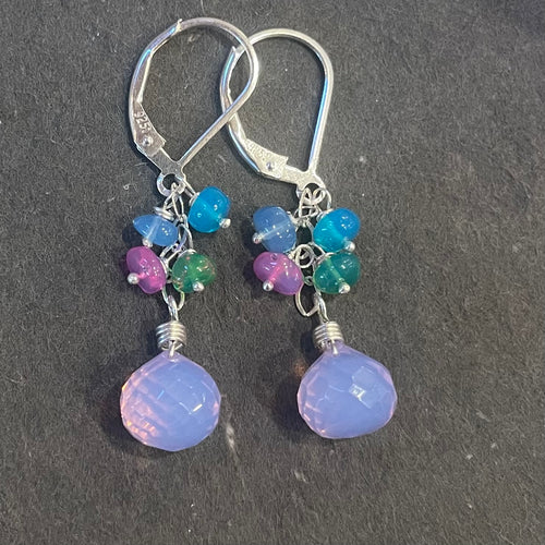 Lavender Quartz Onion and Opal Cascade Earrings