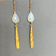 Load image into Gallery viewer, Rainbow Moonstone Goddess Earrings, OOAK
