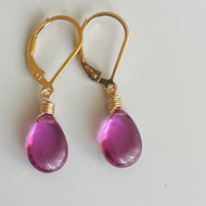 Magenta Quartz Leverback Dangle Earrings