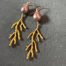 Load image into Gallery viewer, Baroque Pearl Coral Branch Chandelier Earrings, Mauve, OOAK