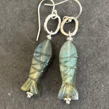 Load image into Gallery viewer, Reserved Carved Labradorite Fish earrings