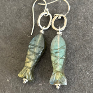 Reserved Carved Labradorite Fish earrings