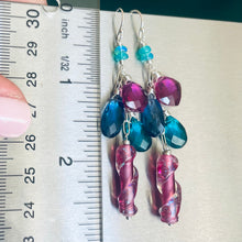 Load image into Gallery viewer, Dichroic Pink Glass Cascade Earrings, Opal and Quartz, Metal options