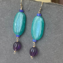 Load image into Gallery viewer, Smooth Amazonite, Opal, Amethyst Earrings, Metal options