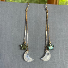 Load image into Gallery viewer, Moon and Star Tassel Earrings, Moonstone and Labradorite