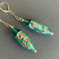 Tantalizing Teal Sommerso Murano Glass Dangle Earrings, OOAK