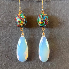 Load image into Gallery viewer, New -but Vintage- Japanese Cherry Bead Earrings with Glowing Opalite Quartz